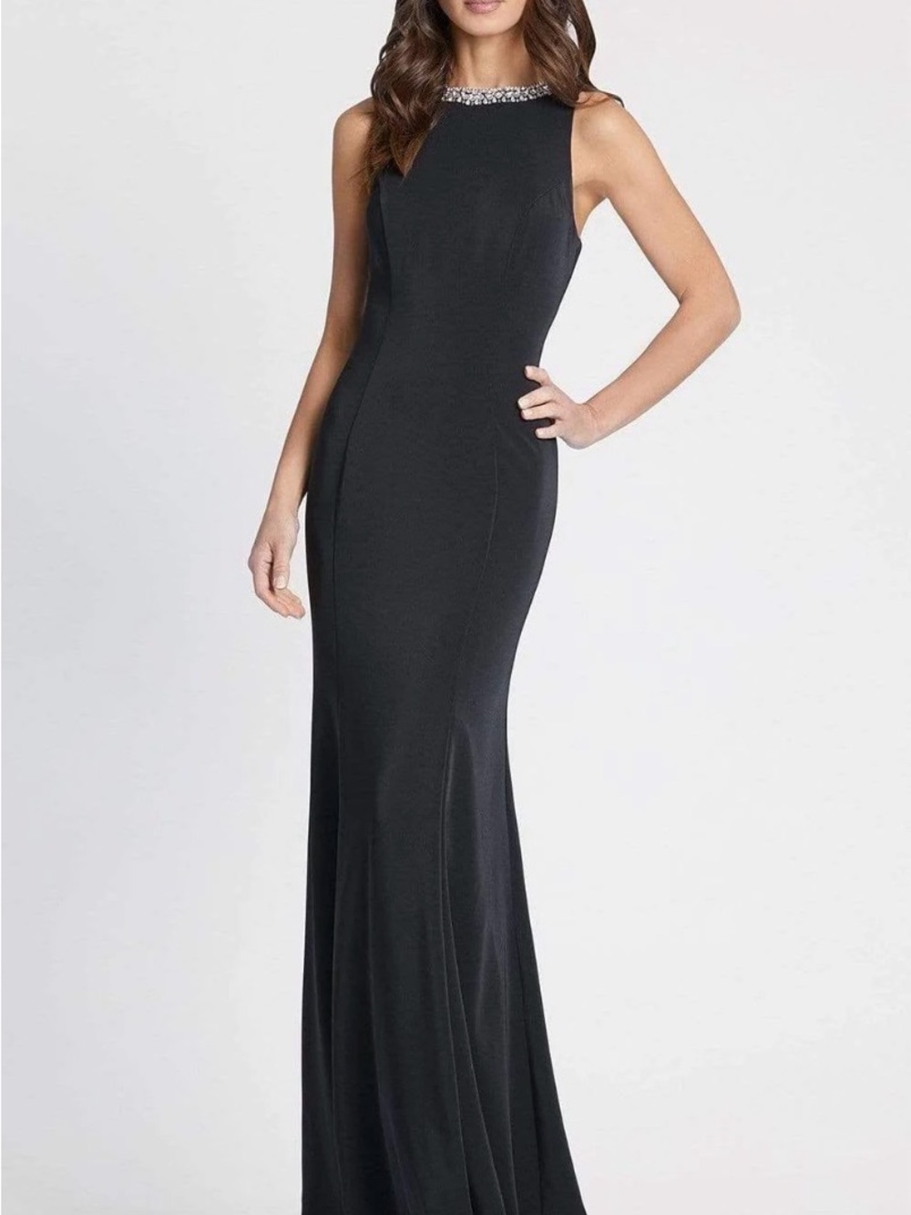 NWT✨ Mac Duggal Black Beaded-Neck Maxi Gown Dress